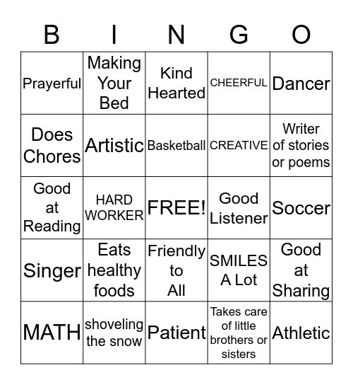 God's Gifts of Talent Bingo Card