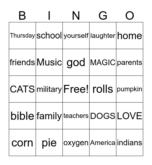 Untitled Bingo Card