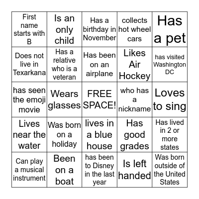 BINGO: Find Someone Who.... Bingo Card