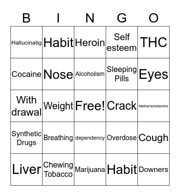 Unhealthy Body Bingo Card