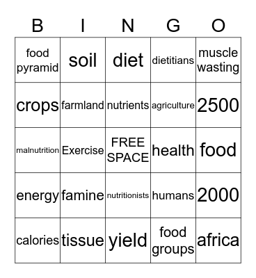 Humans and Nutrition Bingo Card