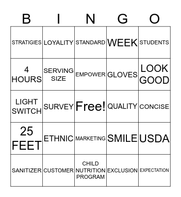 NUTRITION EDUCATION Bingo Card