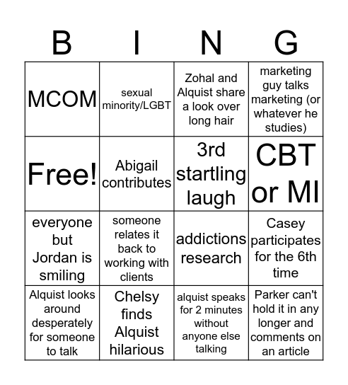 2nd half of EMOSO Bingo Card