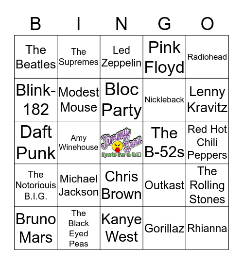 Jimmy Geez Music Bingo Card