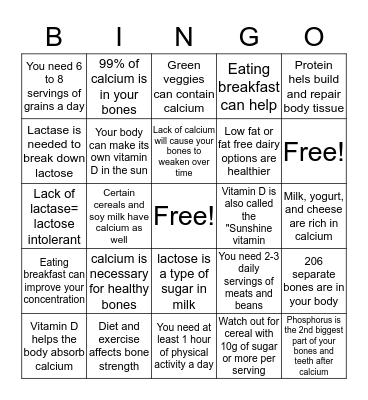 healthy habits Bingo Card