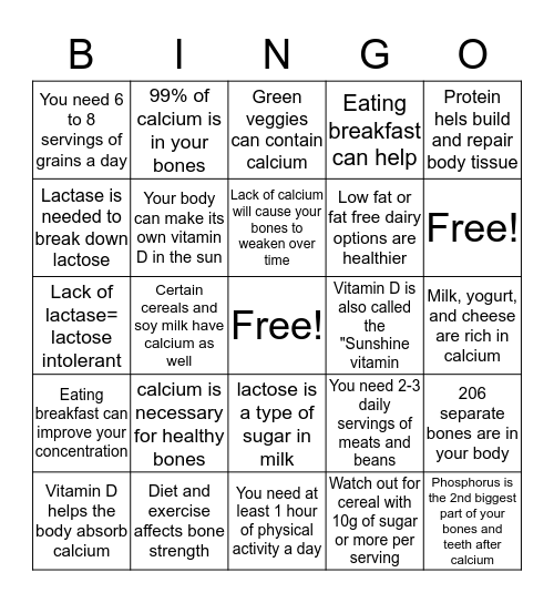 healthy habits Bingo Card