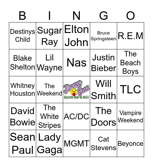 Jimmy Geez Music Bingo Card