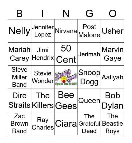 Jimmy Geez Music Bingo Card