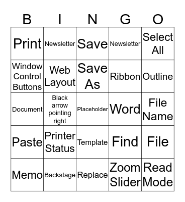 MS Word 1.01 and 1.02 Review Bingo Card