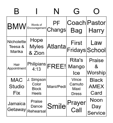 Lady K's Bingo Card