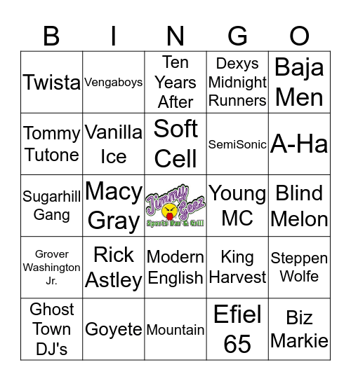 Jimmy Geez Music Bingo Card