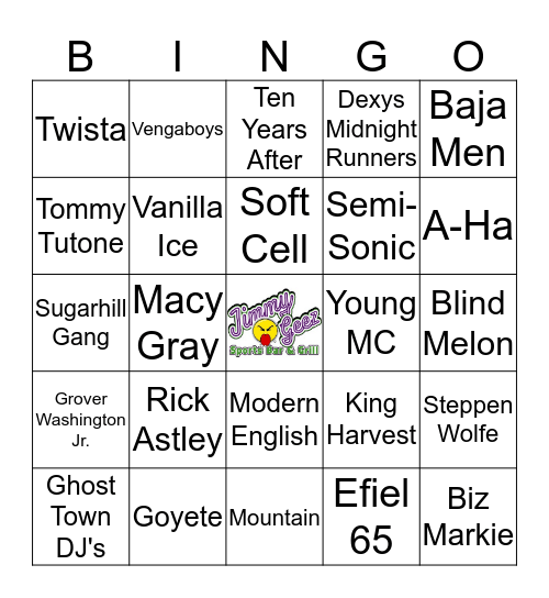 Jimmy Geez Music Bingo Card