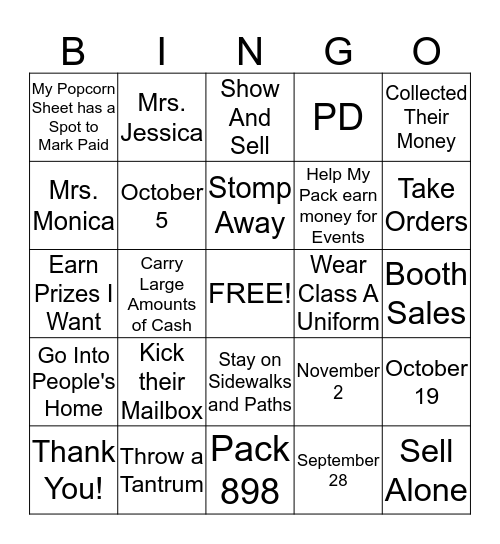 Popcorn Bingo Card