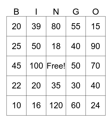 Multiplication Bingo #2 Bingo Card