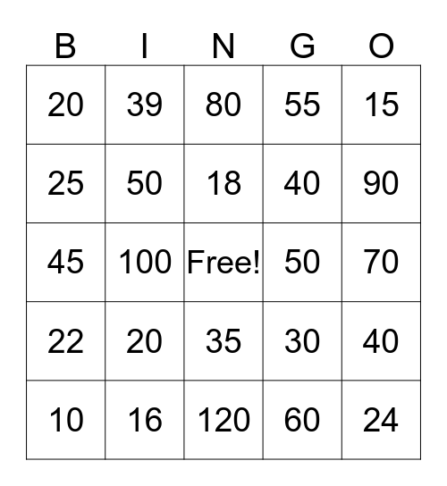 Multiplication Bingo #2 Bingo Card