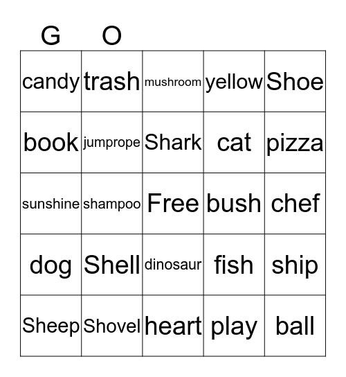 SH Picture Digraph Bingo Card