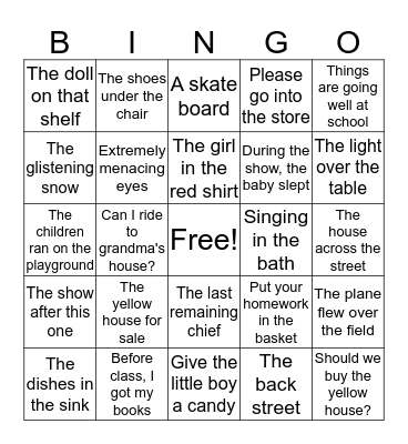 Types of phrases Bingo Card
