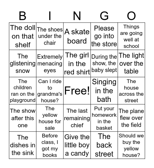 Types of phrases Bingo Card