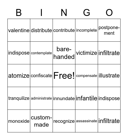 Multi-Syllable Syllable Words Bingo Card