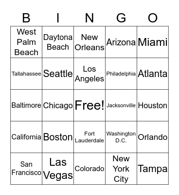 U.S. cities Bingo Card