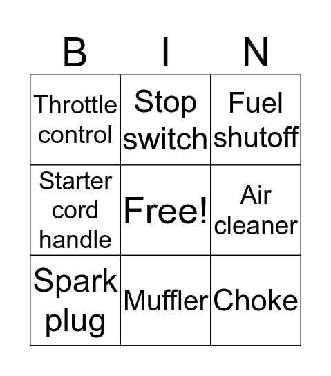 Small Engines External Parts Bingo Card