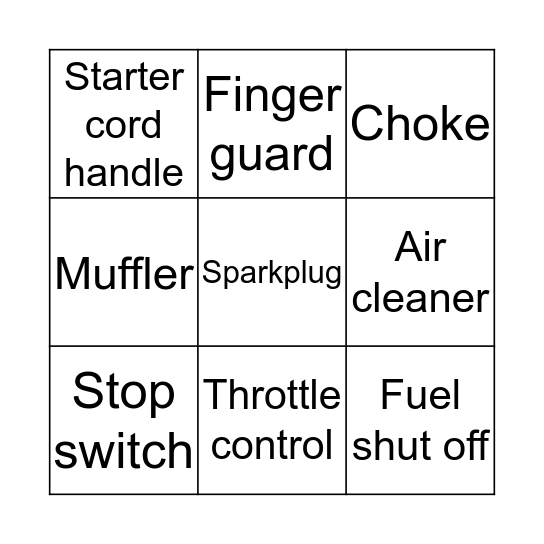 Small Engines Exterior Parts Bingo Card