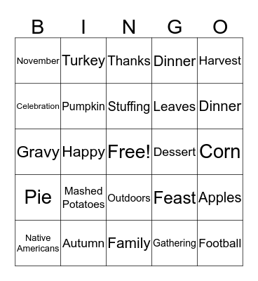 Berkeley Academy Thanksgiving Bingo Card