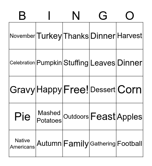 Berkeley Academy Thanksgiving Bingo Card