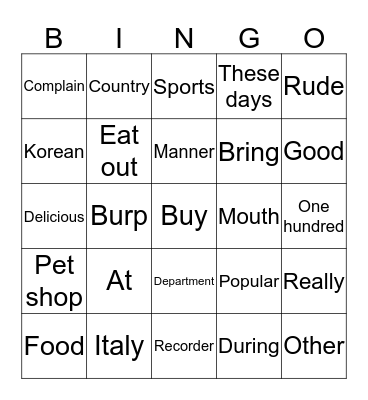 Perfect English 9 Bingo Card