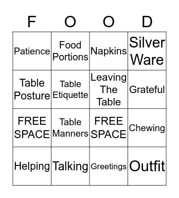 Thanksgiving Manners Bingo Card
