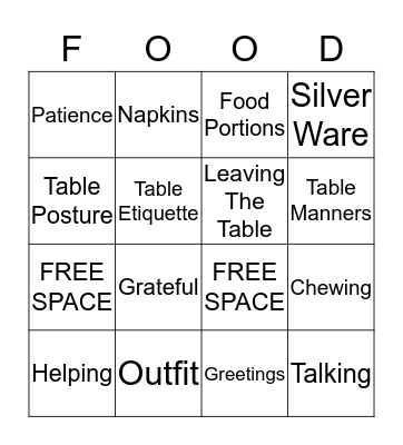 Thanksgiving Manners Bingo Card