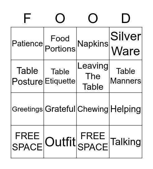 Thanksgiving Manners Bingo Card