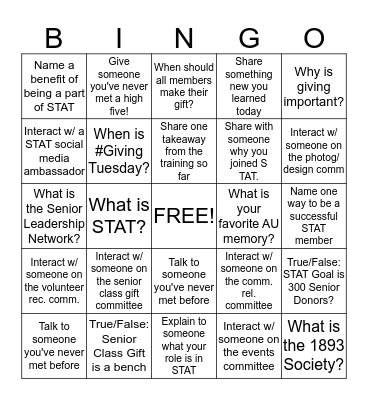 STAT Training Bingo Card