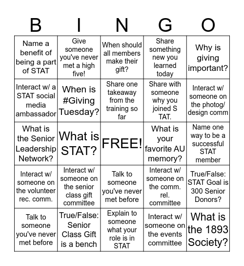 STAT Training Bingo Card