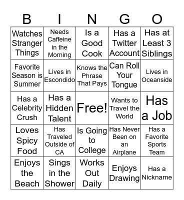 TRIO ICEBREAKER Bingo Card