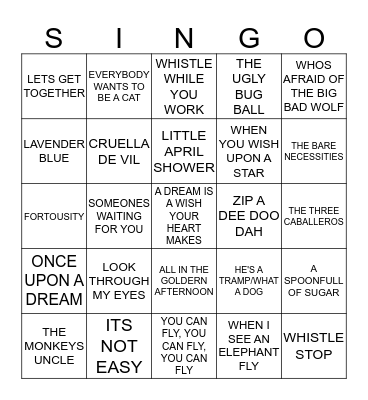 DISNEY CLASSICS  Bingo Card