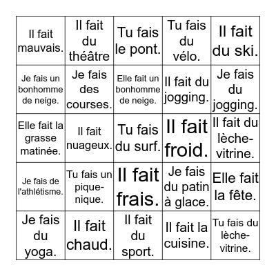 Weather + Expression avec "faire" Bingo Card