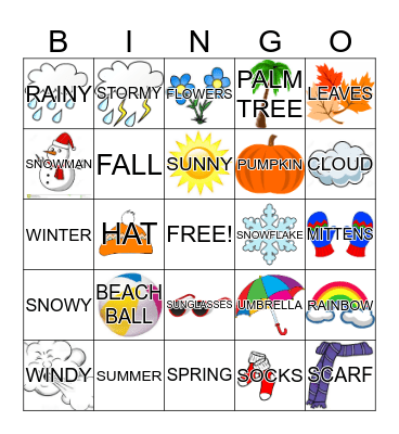 SEASONS AND WEATHER Bingo Card