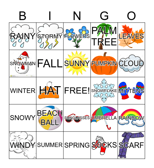 SEASONS AND WEATHER Bingo Card