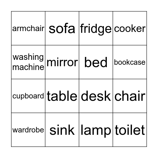Furniture Bingo Card