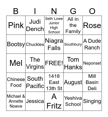 Nana Bingo!!!  Bingo Card