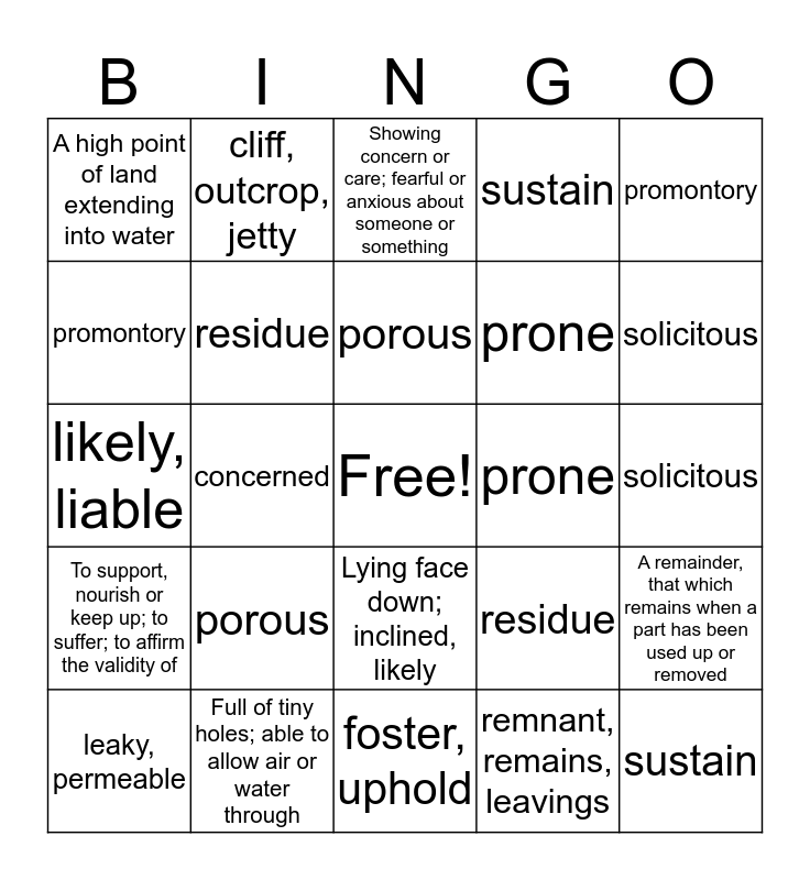Level C Unit 4 Bingo (712) Bingo Card
