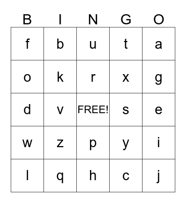 Alphabet Bingo Card