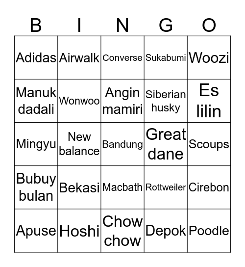 Bingo piyu Bingo Card