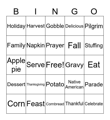 Thanksgiving Bingo Card