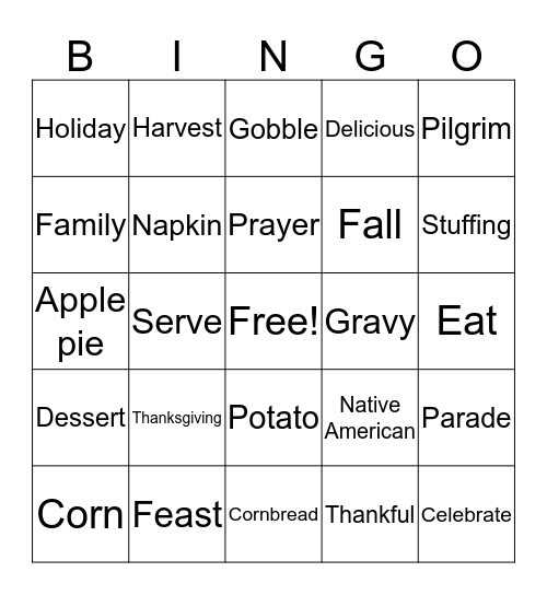 Thanksgiving Bingo Card