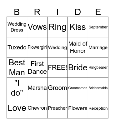 Bridal Shower Bingo~ Marsha & Chevron Bingo Card