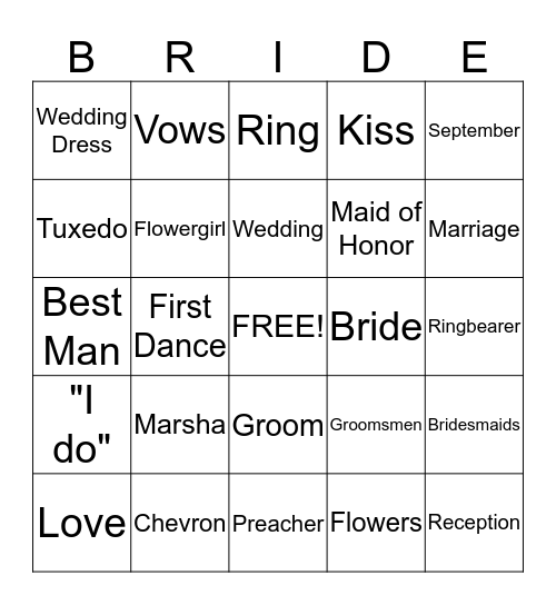 Bridal Shower Bingo~ Marsha & Chevron Bingo Card