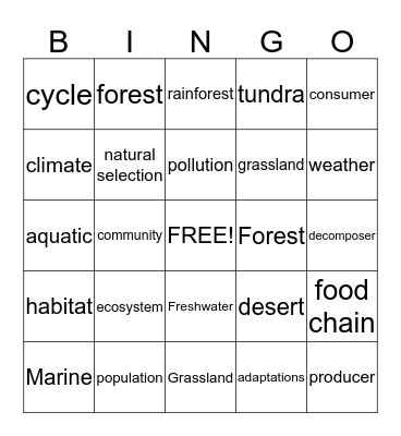 Ecosystem Bingo Card