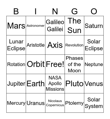 Solar System BINGO Card